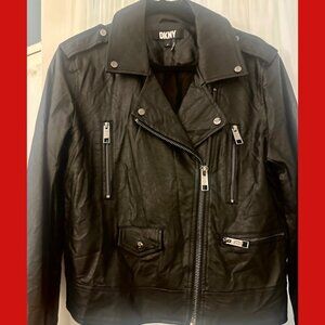 DKNY Women's Black Faux Leather Biker Jacket NWT Size M